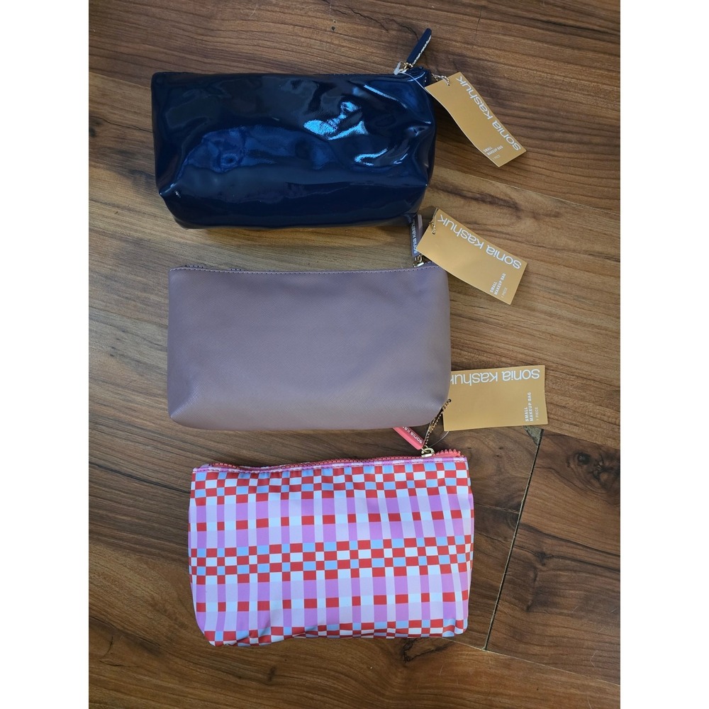 3 Sonia Kashuk Small Makeup Bag Patent Zip Up Clutch Style s33 Bundle
